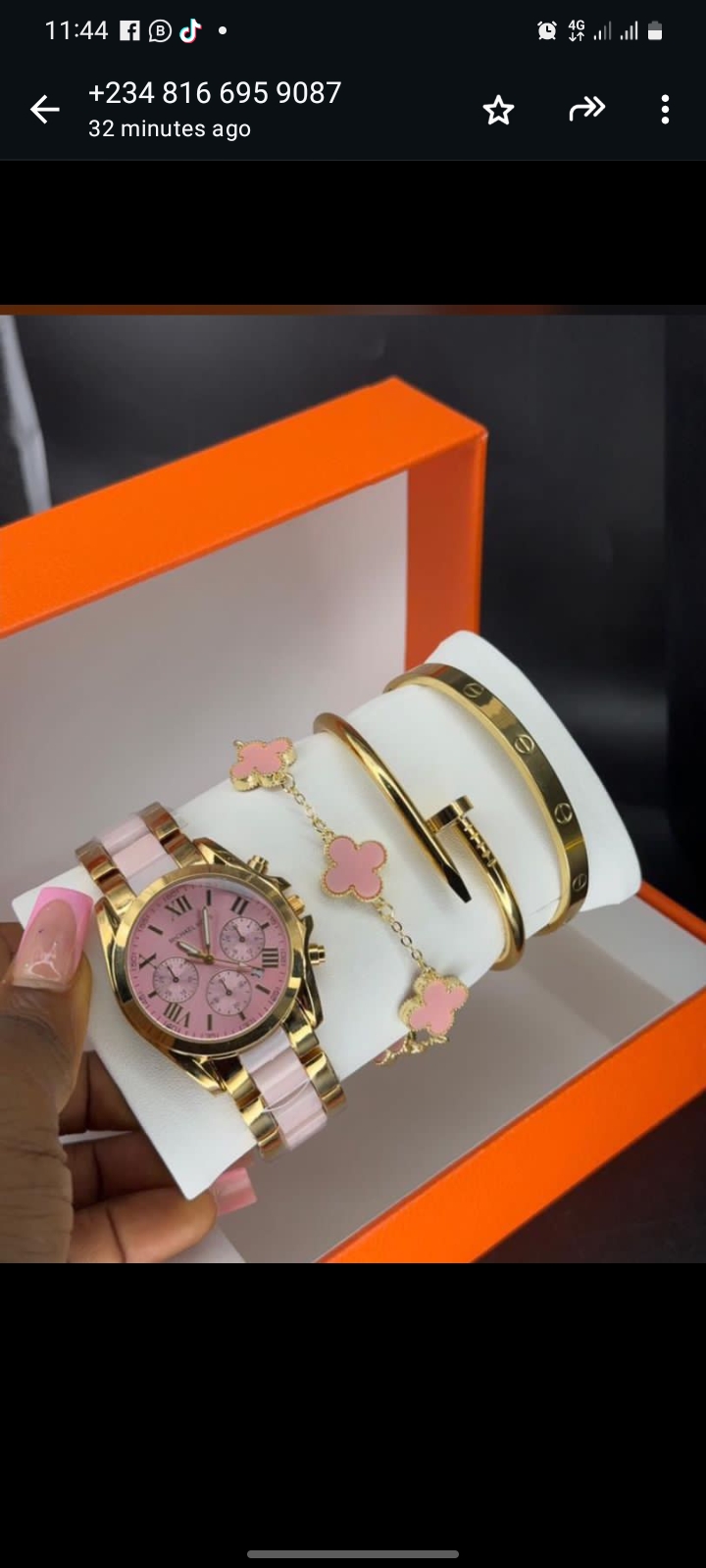 Women’s Wristwatch with Hand Chain and Bangle Set