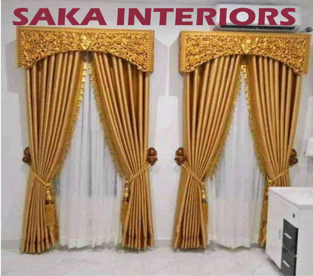 Affordable Golden Curtain with Soft Inner White Blinds