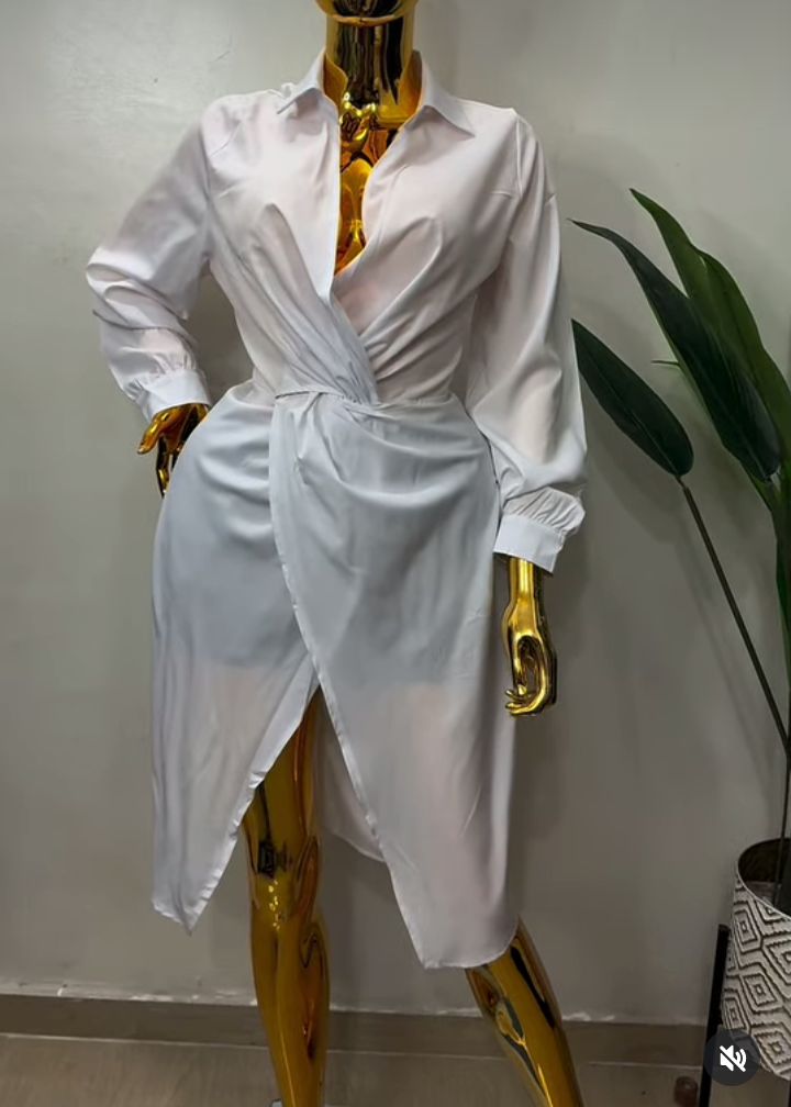 Elegant Wrap Shirt Dress